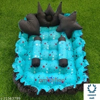 Pink Unique Newborn Baby Round Tub Bedding Set, Reversible Bed Set Cum Mattress with 3 Multi Shape Pillows for Newborn to Toddlers ( Blue& Sky Blue) - Free Size, Bottle Green/ Black, Cotton, Multipack of1, Rectangular